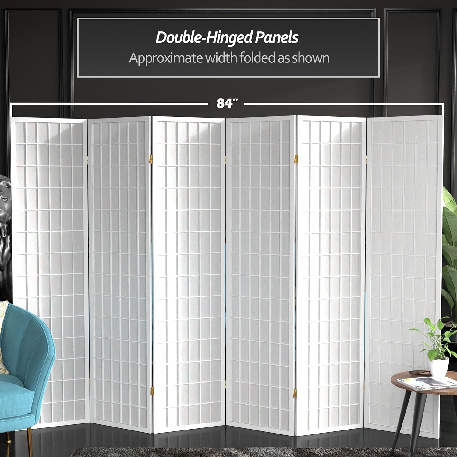 Red Lantern 6 ft. Tall Window Pane Shoji Screen - White - 6 Panels