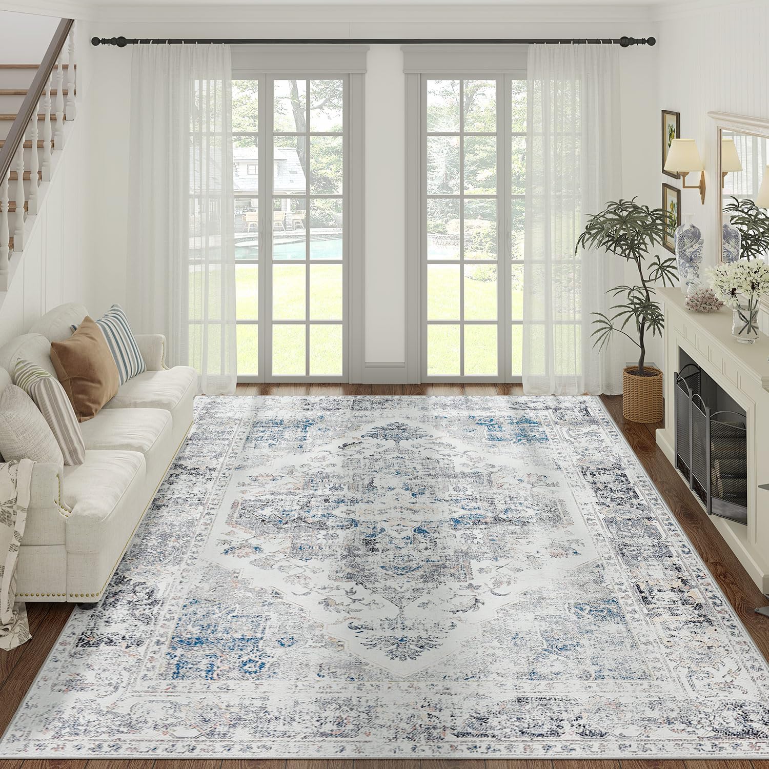 jinchan Area Rug 8x10 Persian Rug Vintage Foldable Thin Rug Chenille