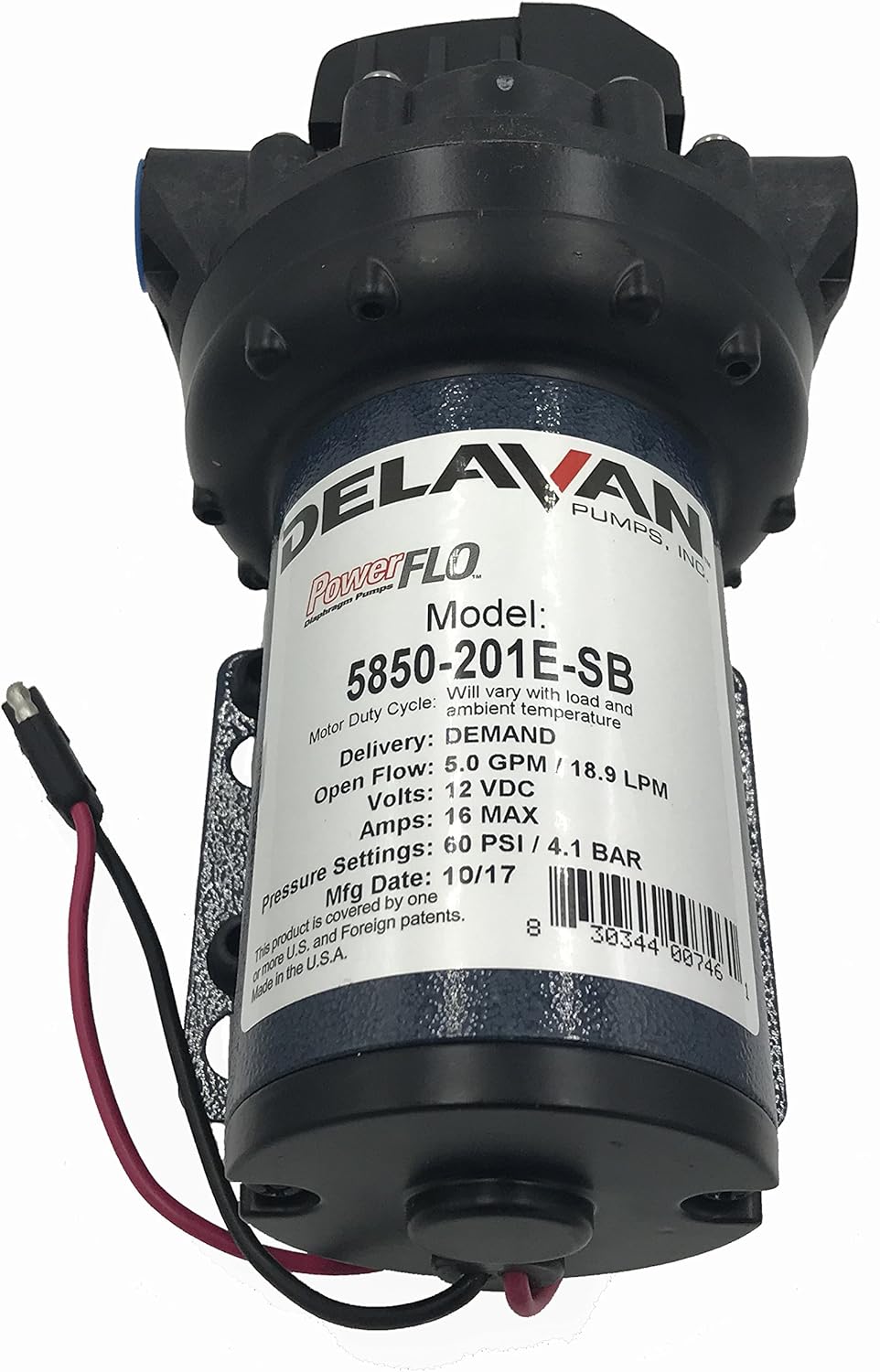 Delavan 5850-201E-SB Diaphragm Pump 12V, 60PSI, 5.0GPM, Demand Pump