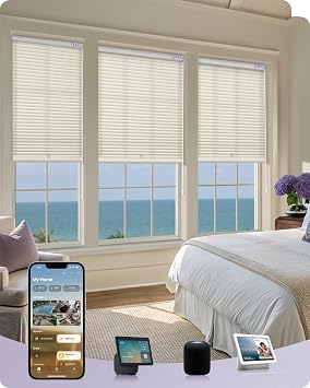 Graywind Motorized Matter Cellular Shades- 60% Blackout 1-3/4"Cell Honeycomb Blinds for Indoor Windows, Compatible with Alexa Google Siri, Custom Size,Pearl Beige