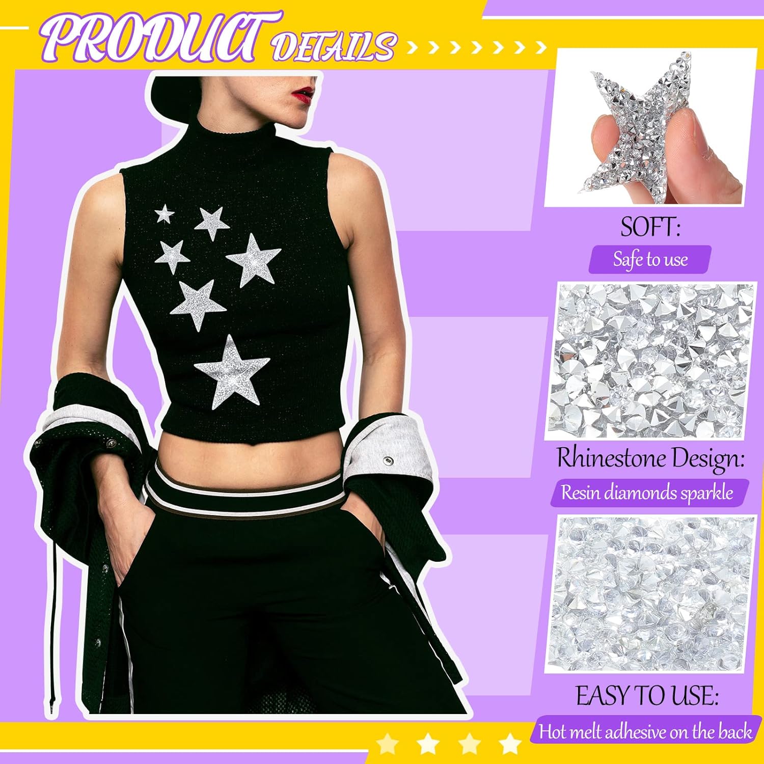 120 Pcs 4 Sizes Star Patches Iron on Rhinestone Adhesive Sequin Glitter Star Patches Appliques Adhesive Glitter Appliques Embellishments for DIY Crafts Clothes Graduation Decor(Silver)