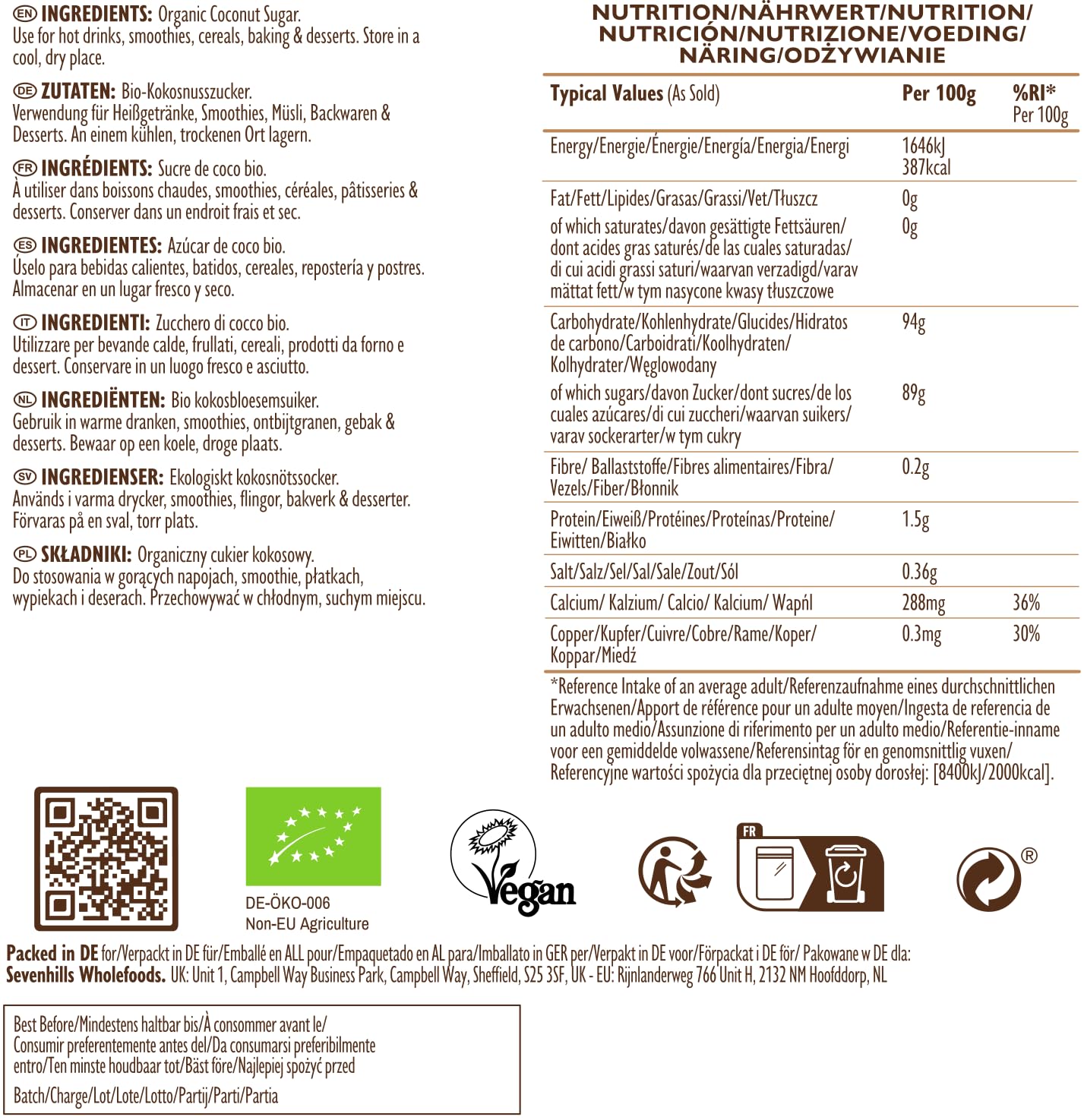 Azúcar de Coco Orgánico 1.8 kg de Sevenhills Wholefoods Bajo Índice Glucémico para Repostería
