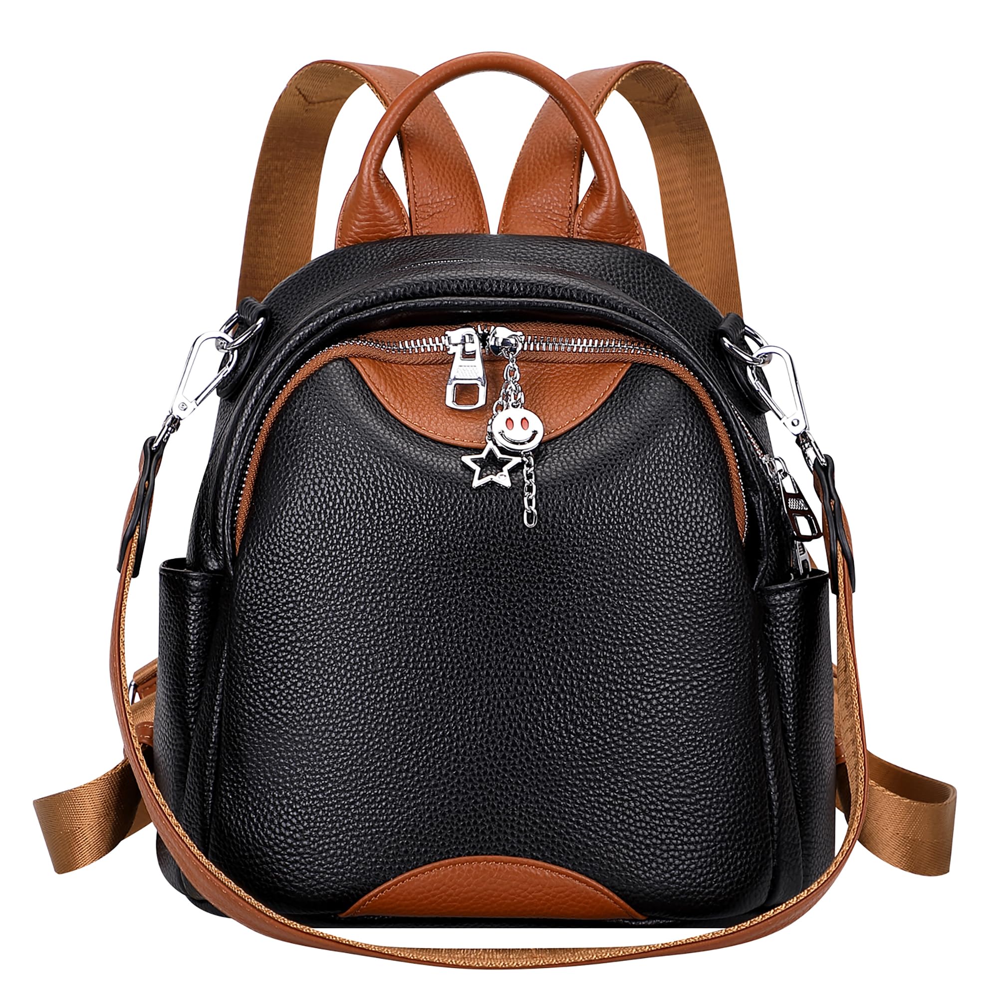 ALTOSY Soft Genuine Leather Backpack for Women Small Convertible Backpack Purse Shoulder Bag for Ladies (S97 Black/Brown)
