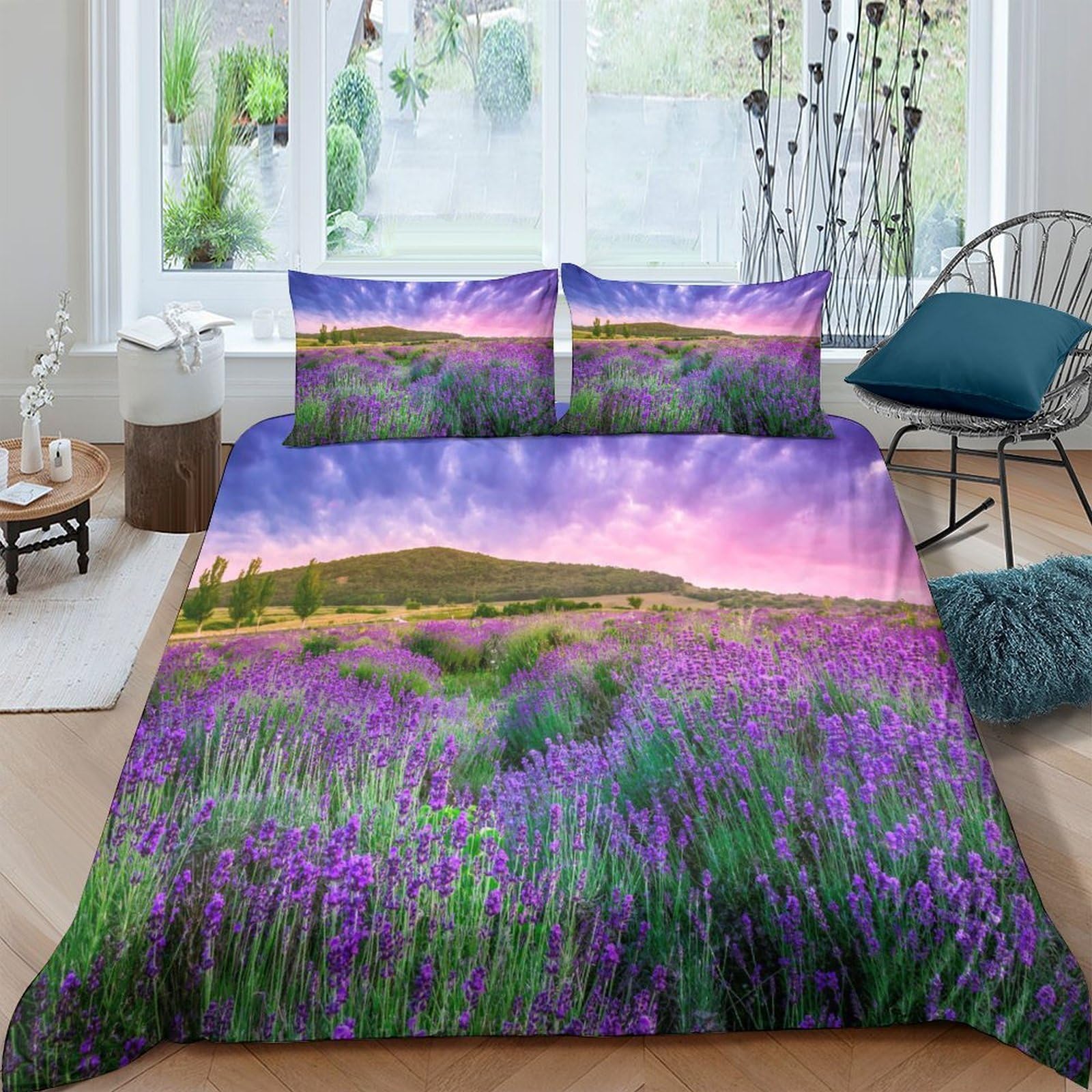 Ctjqhvkz Style-8 3D Printed Lavender Field Fitted Sheet Microfiber Soft Breathable Sunset Landscape Bed Sheet For Bedroom Dorm Mattress Protection Decor Single（135X200cm）