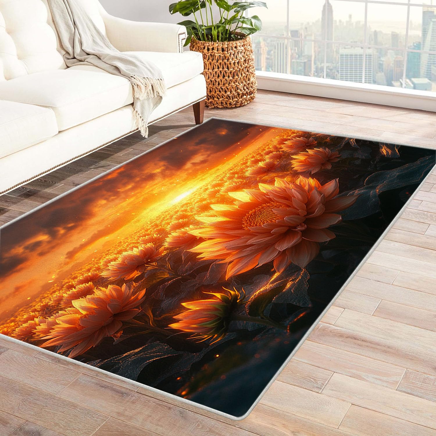 Tapis 3D antidérapant chambre enfant déco maison moderne coucher de soleil