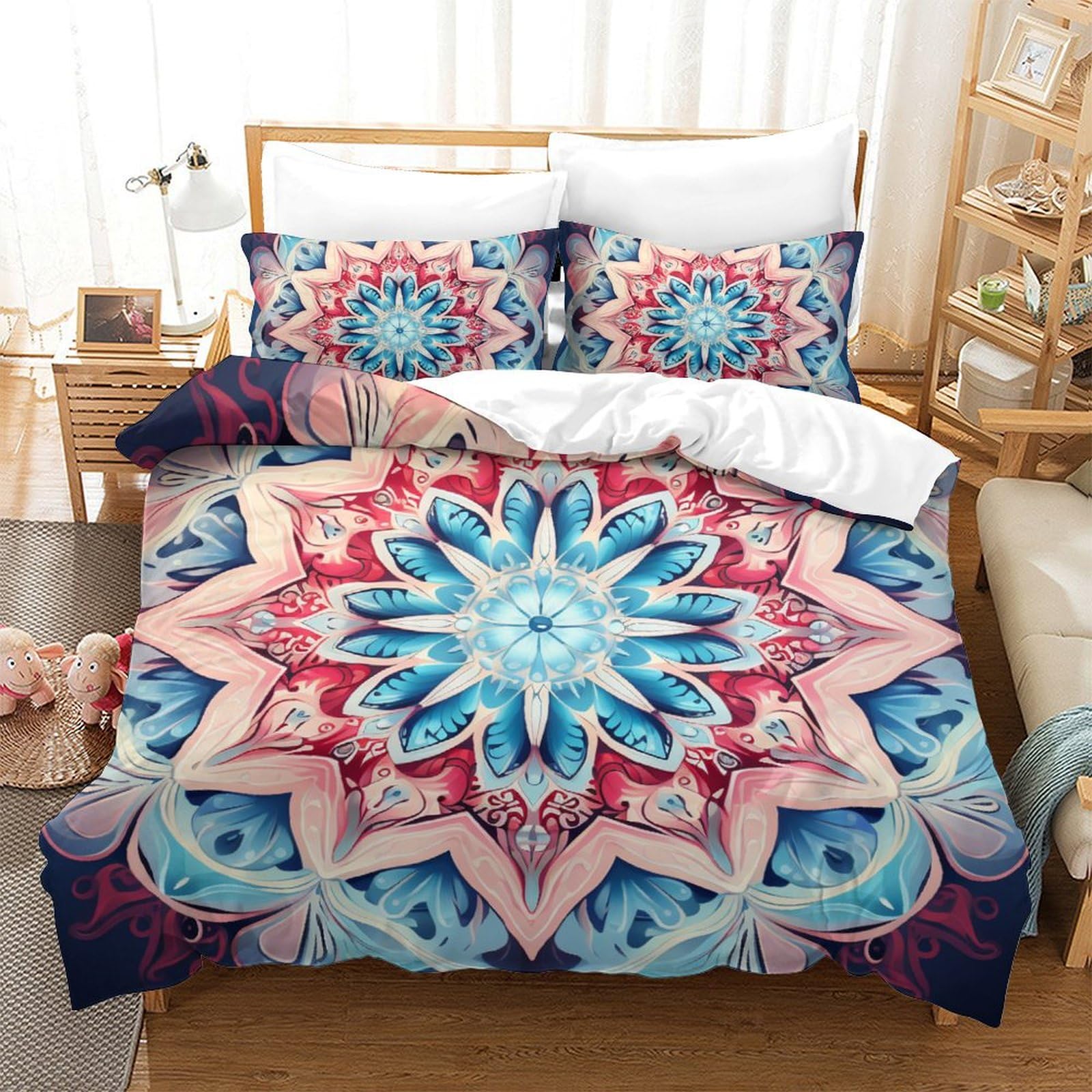 Housse de couette fleurs king 220x240 parure de lit microfibre avec taies d'oreiller assorties