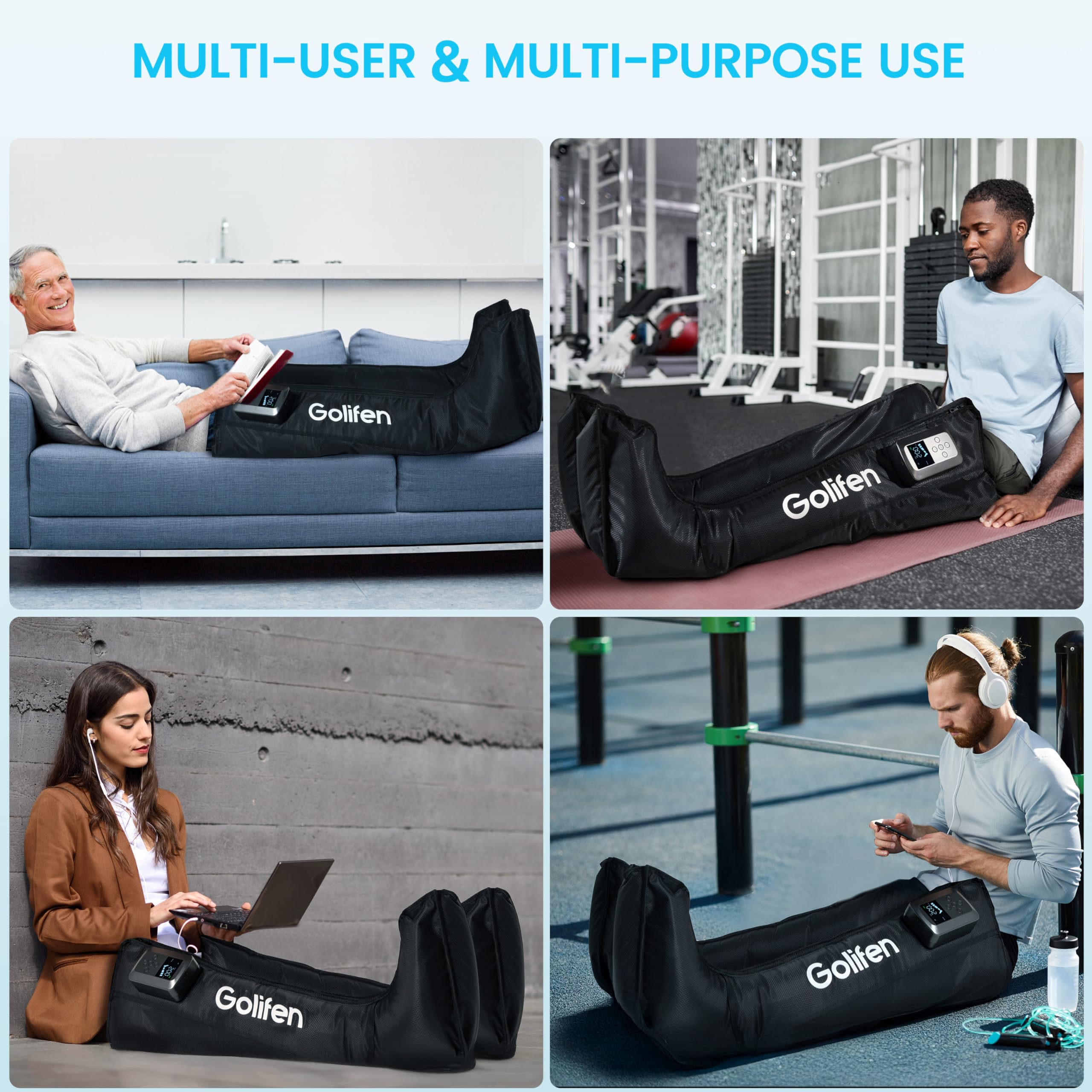 Kabelloses Bein-Kompressionsmassagegerät, tragbare Kompressionsstiefel mit 5 Luftkammern, vollständiges Beinmassagegerät für Durchblutung & Muskelschmerzlinderung, Geschenk für Sportler Männer
