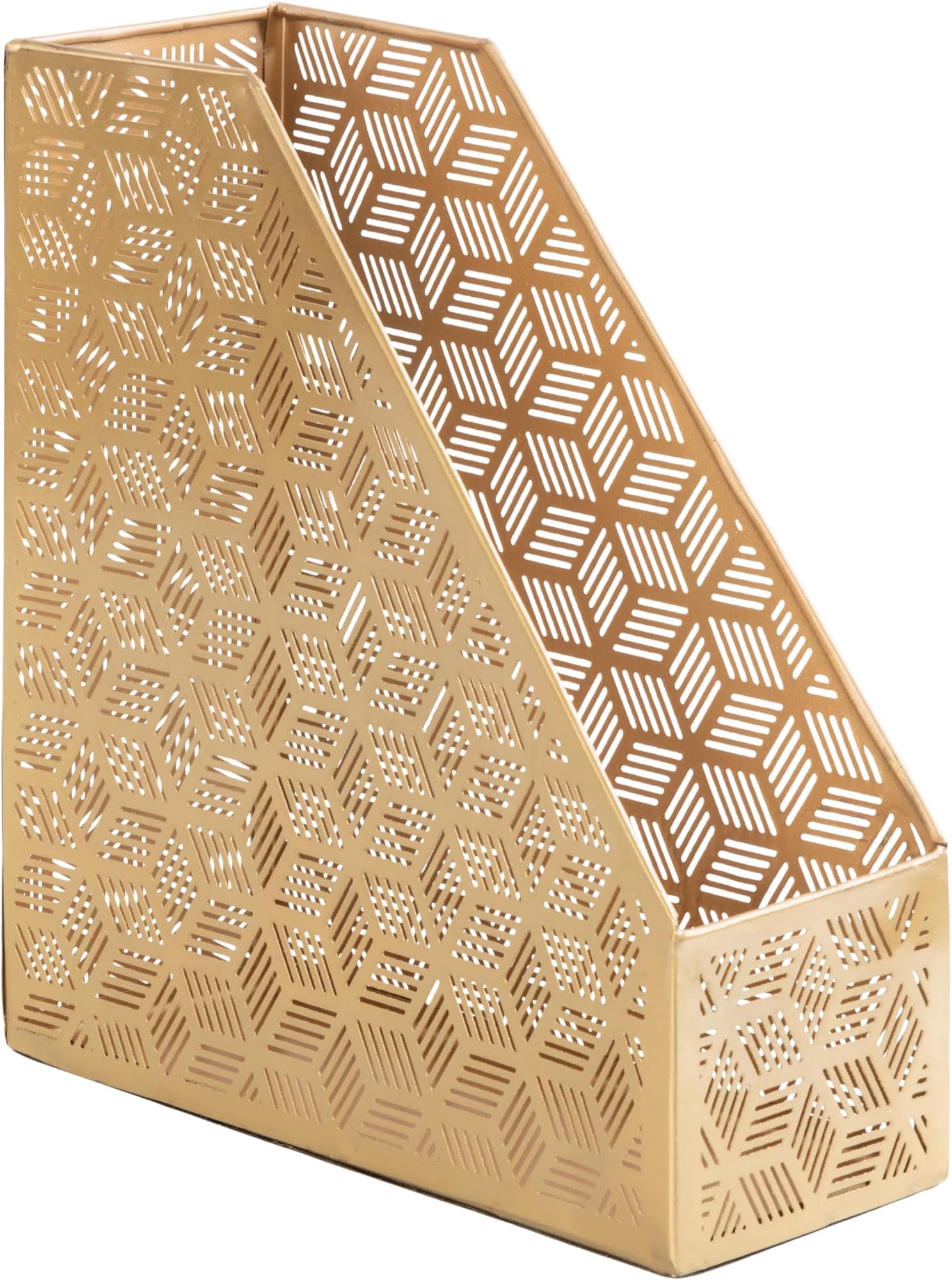 Deco 79 Metal Geometric Single Slot Magazine Holder with Laser Carved Design, 5" x 10" x 12", Gold