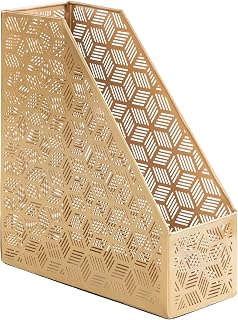Deco 79 Metal Geometric Single Slot Magazine Holder with Laser Carved Design, 5" x 10" x 12", Gold