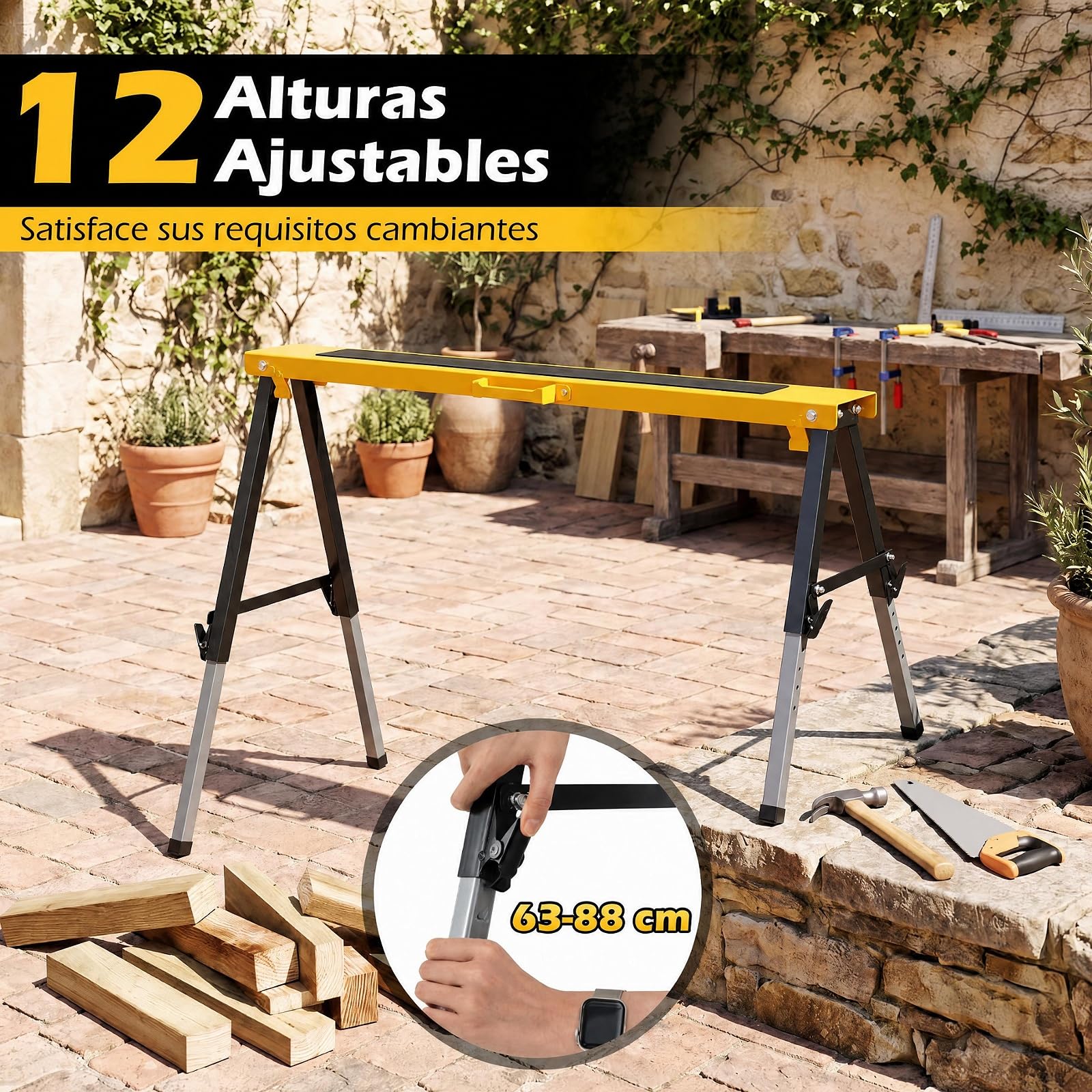 COSTWAY Juego de 2 Bloques de Sierra Plegables, 63-88 cm