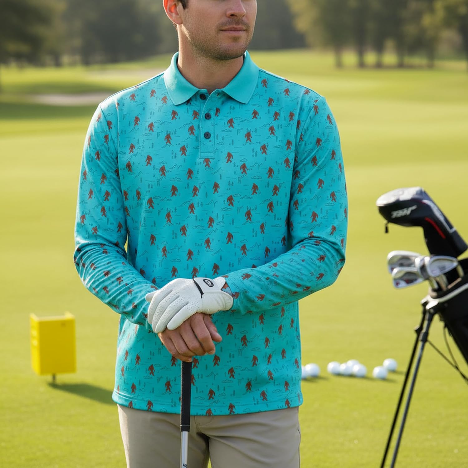 Men’s Funny Long Sleeve Golf Polo Shirt – Moisture Wicking Performance Casual Relaxed Fit Quick Dry Tennis Pickleball Bowling - Image 2