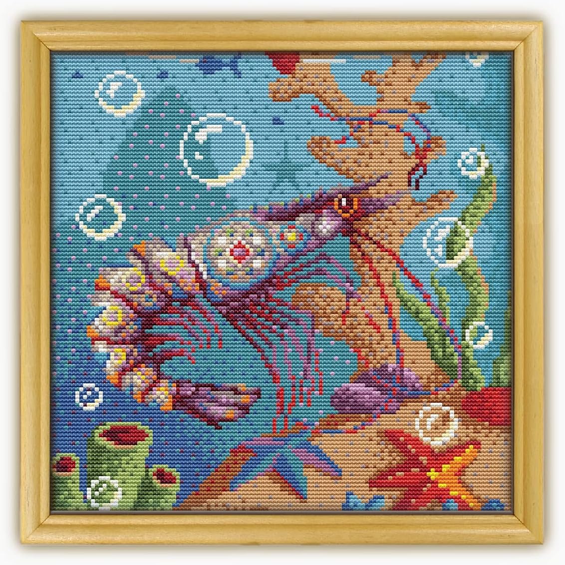 White Shrimp CS1292-1 - Counted Cross Stitch KIT#2. Set of Threads, Needles, AIDA Fabric, Needle Threader, Embroidery Clippers and Printed Color Pattern Inside.