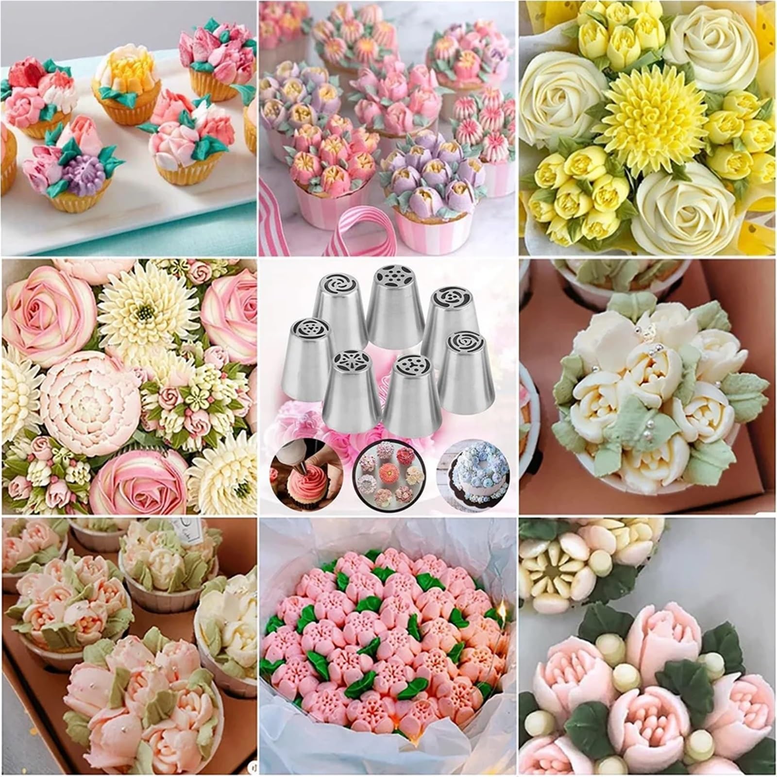 Spritzbeutel-Tülle 7 Stück Gebäckdüsen for Sahne, Zuckerguss, Rohrleitungen, Kuchendekorationstipps, Blatt-Tulpen-Kuchendüsen, Spitzen