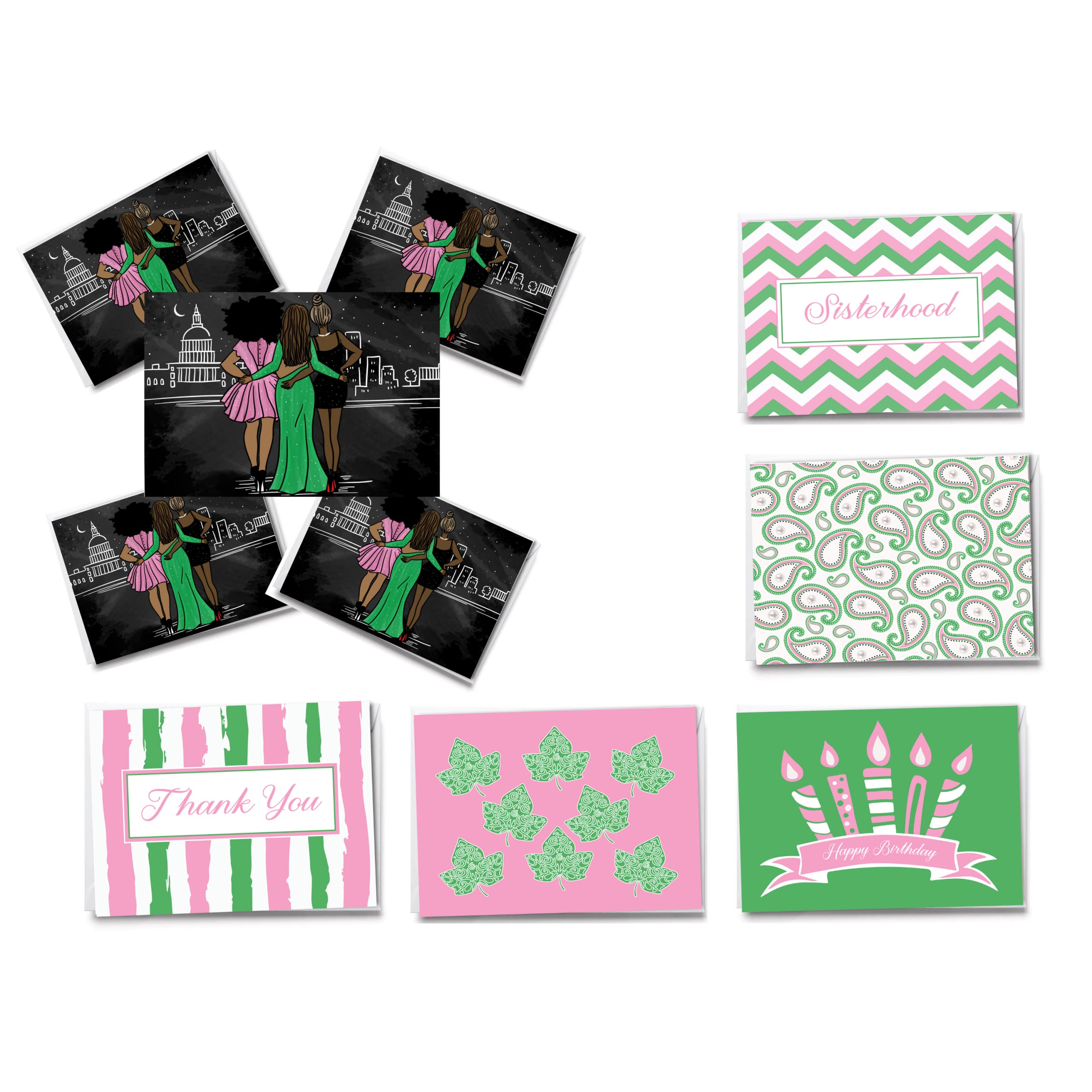 10 Custom Pink and Green notecards |Sorority Inspired | Variety Pack
