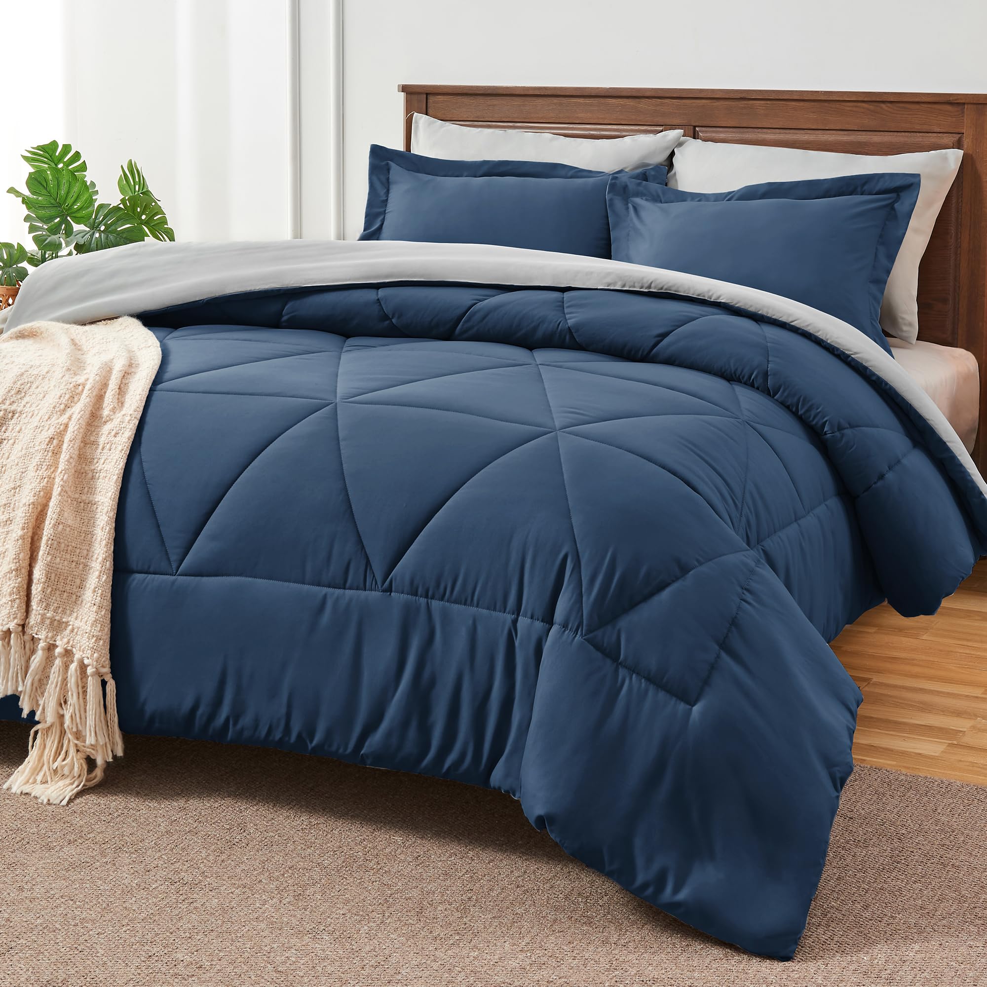 BEDELITE California King Size Comforter Set 7 Pieces Bed in A Bag - Soft Microfiber Reversible Cal King Calm Blue Bed Set with Comforters, Sheets, Pillowcases & Shams, Cozy Bedding Sets for All Season
