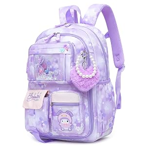 Lovely Girls Backpack School Bag for Students Kids Book Bag with Multiple Pockets Splash-proof Childrens Backpack 17inch Purple