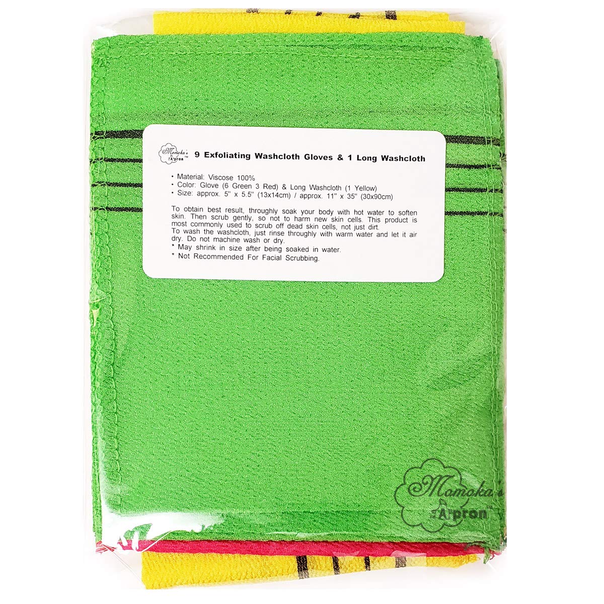 9 Exfoliating Washcloth Gloves & 1 Long Exfoliating Back Washcloth - Assorted
