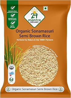 24 Mantra Organic Sonamasuri Unpolished Semi Brown Rice/Handpounded/Semi Brown Chawal- 5 Kg | 100% Organic | Chemical Free... Price In India