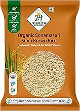 24 Mantra Organic Sonamasuri Unpolished Semi Brown Rice/Handpounded/Semi Brown Chawal- 5 Kg | 100% Organic | Chemical Free & Pesticides Free