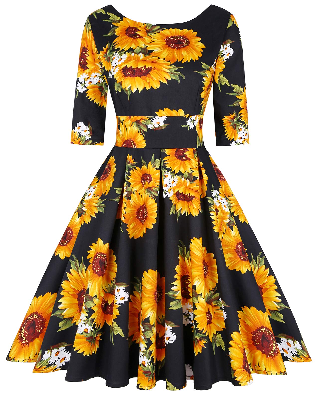 Women's 1950s Retro Vintage Cocktail Party 3/4 Sleeve Swing Dress