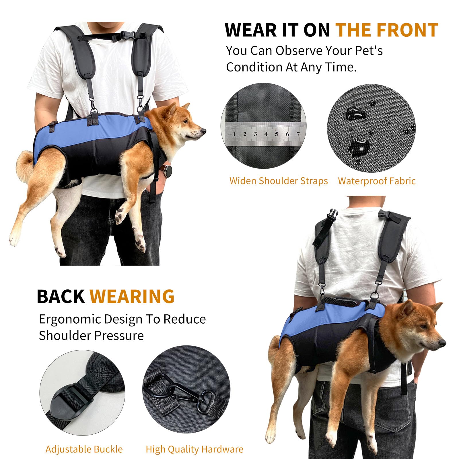 PETCUTE Zaino per Cani Regolabile Imbracatura con Maniglia per Cani 7.5-15 kg
