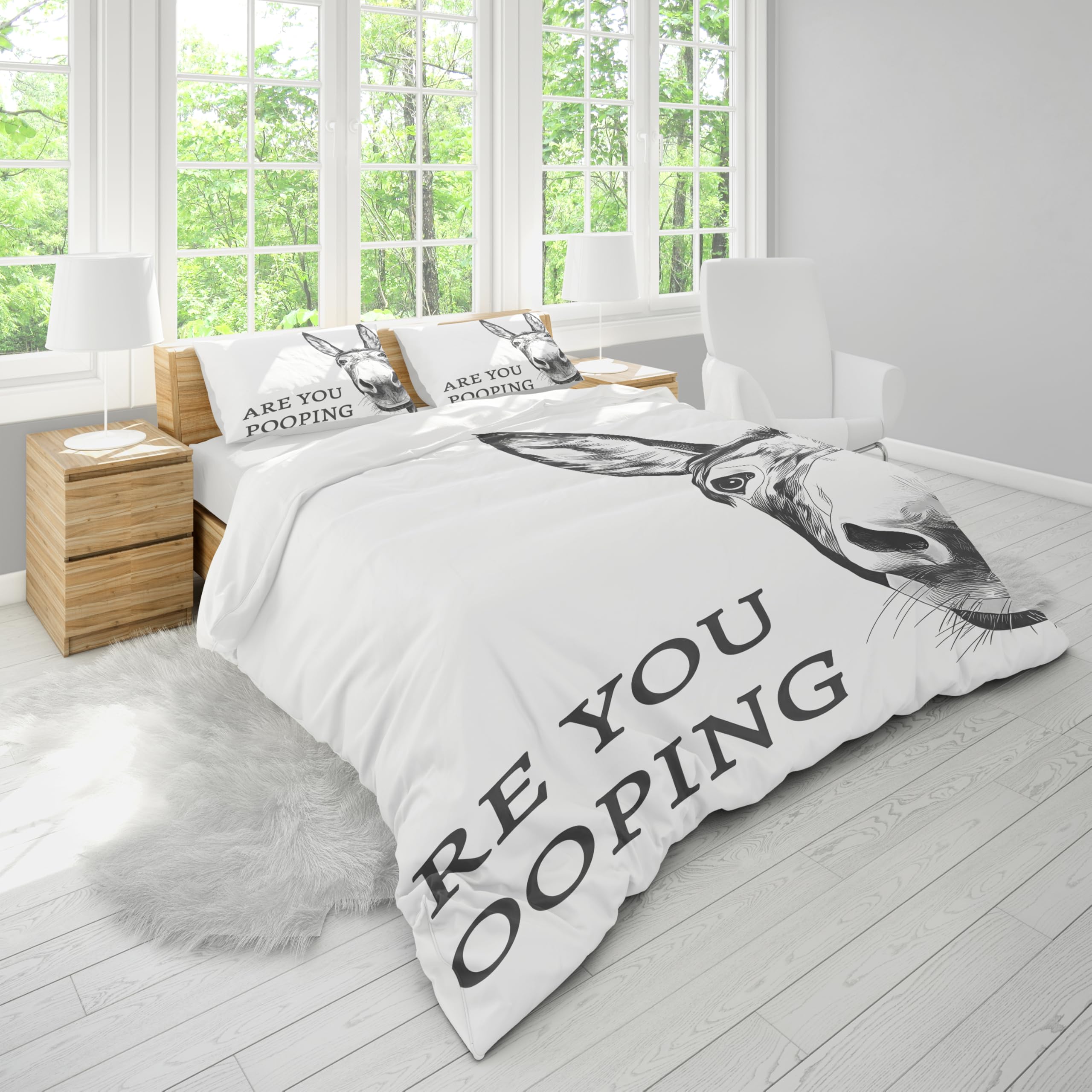 Draps de lit humour âne 3 pièces avec housse 135x200 et deux taies