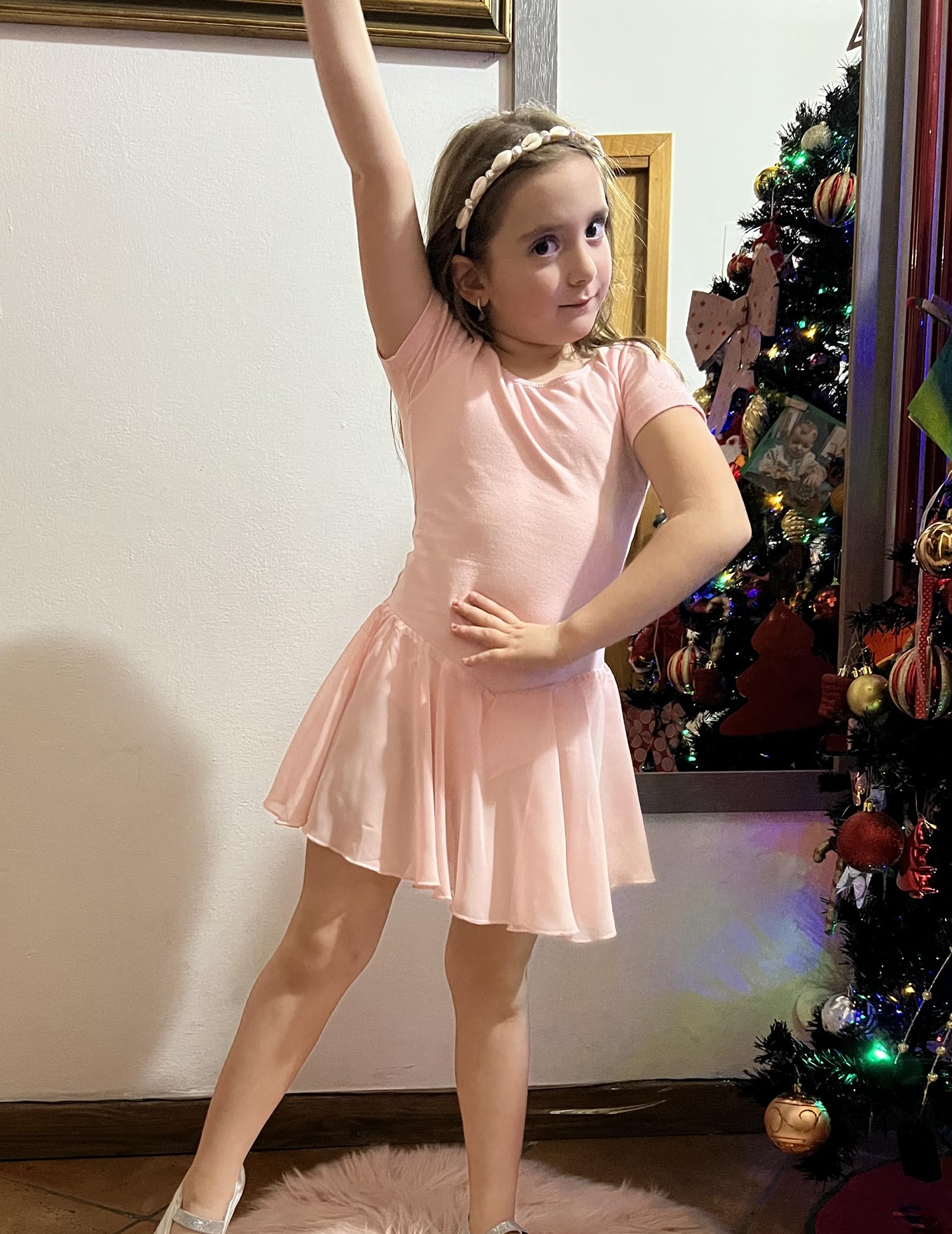 Kinder Ballettkleidung Mädchen Ballettkleid Baumwolle Ballettanzug Kurzarm Ballett Trikot Tanzkleid Ballettbody mit Chiffon Tütü 2-9 Jahre
