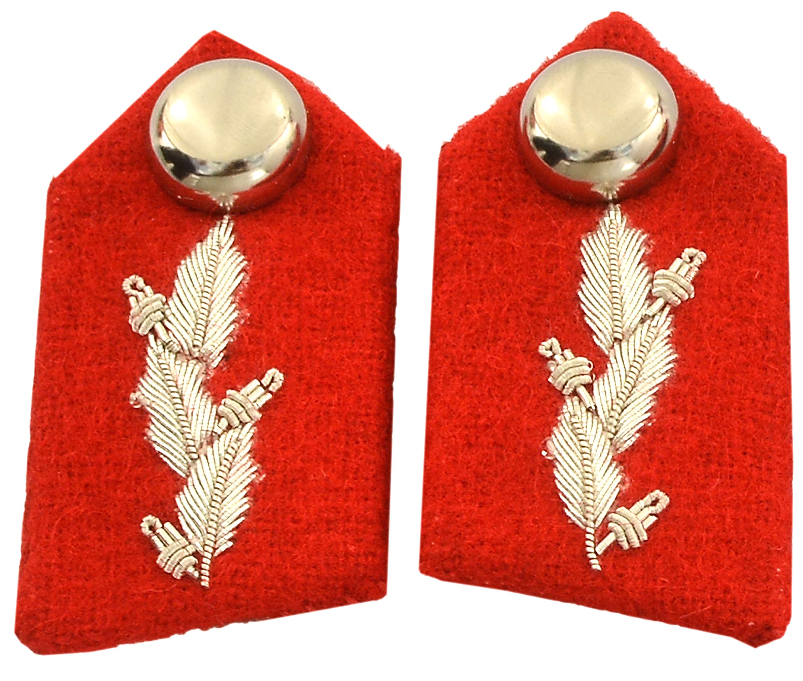 handembroideryuk Gorget Collar Red Silver Leaf Patch FAD No. 2 Dress Military Officer Collar Pair with Button – Embroidered Uniform Insignia