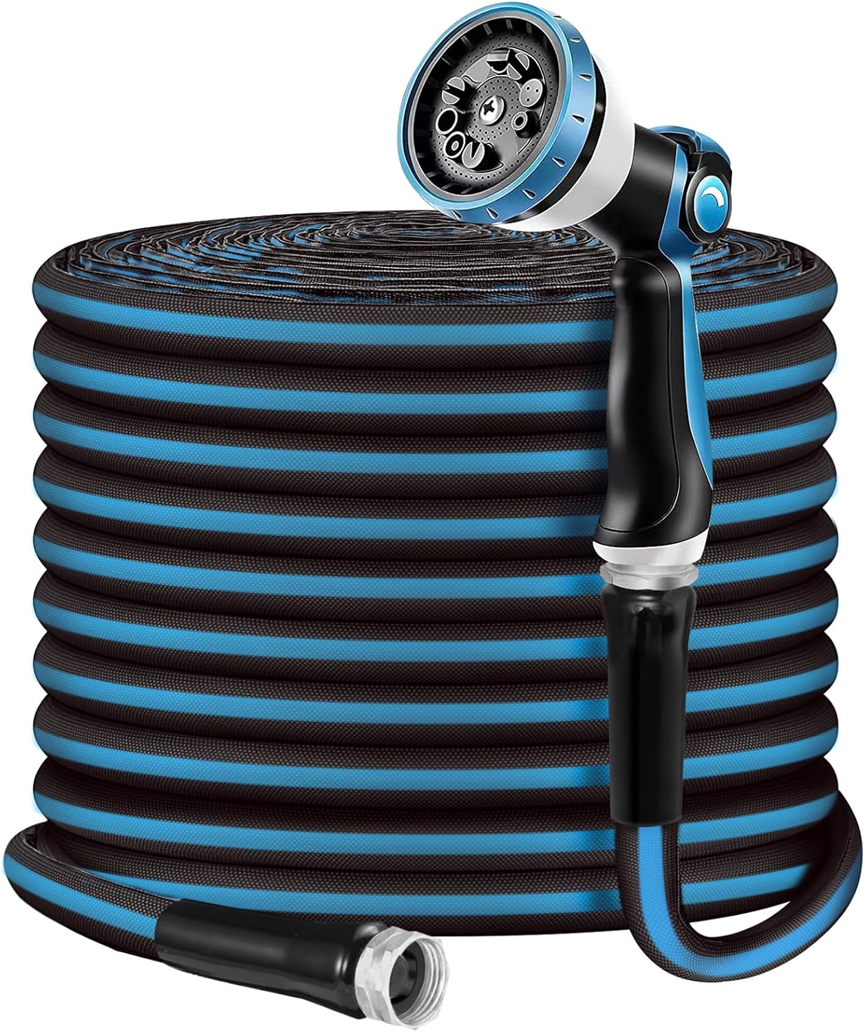Non-Expanding Garden Hose 100ft, Flexible, Burst-Resistant, Anti-Kink, 10-Function Spray Nozzle, Lightweight & Durable for Outdoor Use (Blue or Green) 100FT+Nozzle Blue