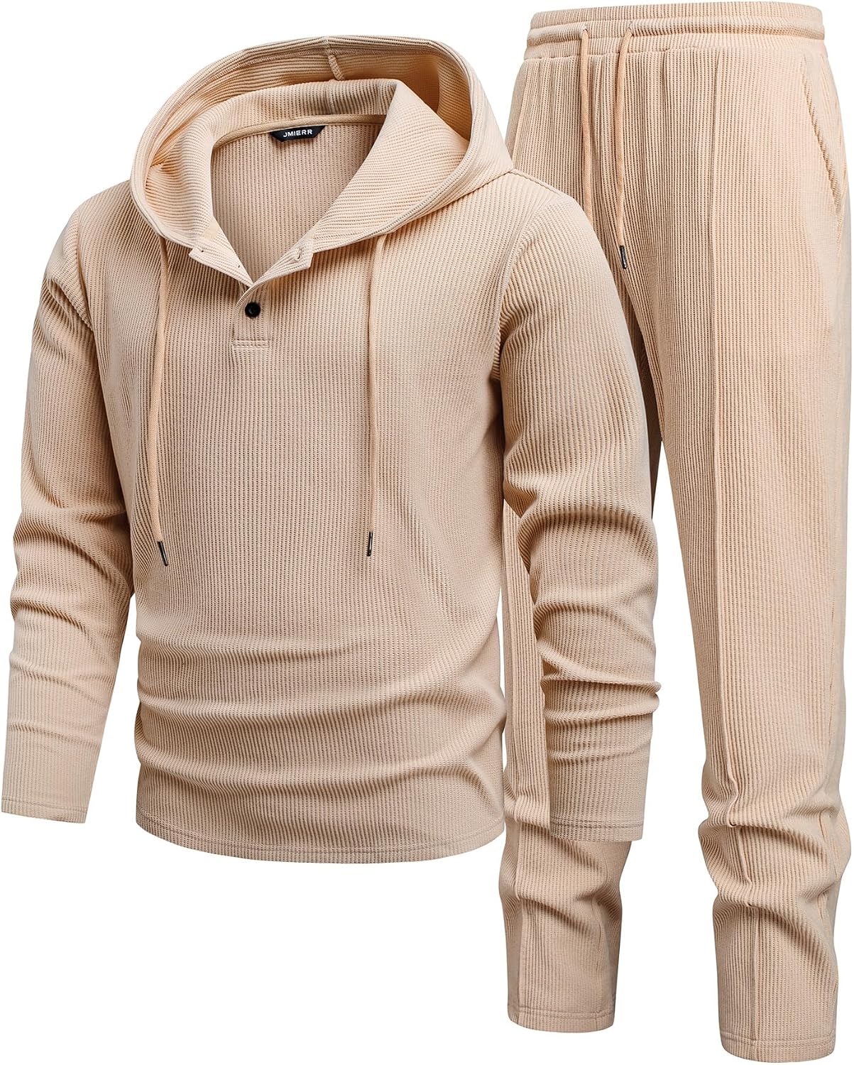 JMIERR Men's 2 Piece Tracksuits Waffle Drawstring Hooded Sweatsuit
