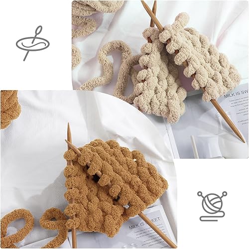 Vista 76 de HOMBYS Paquete de 8 hilos gruesos surtidos para tejer a ganchillo, hilo súper voluminoso, grande, suave y esponjoso, hilo de felpilla grueso para 4