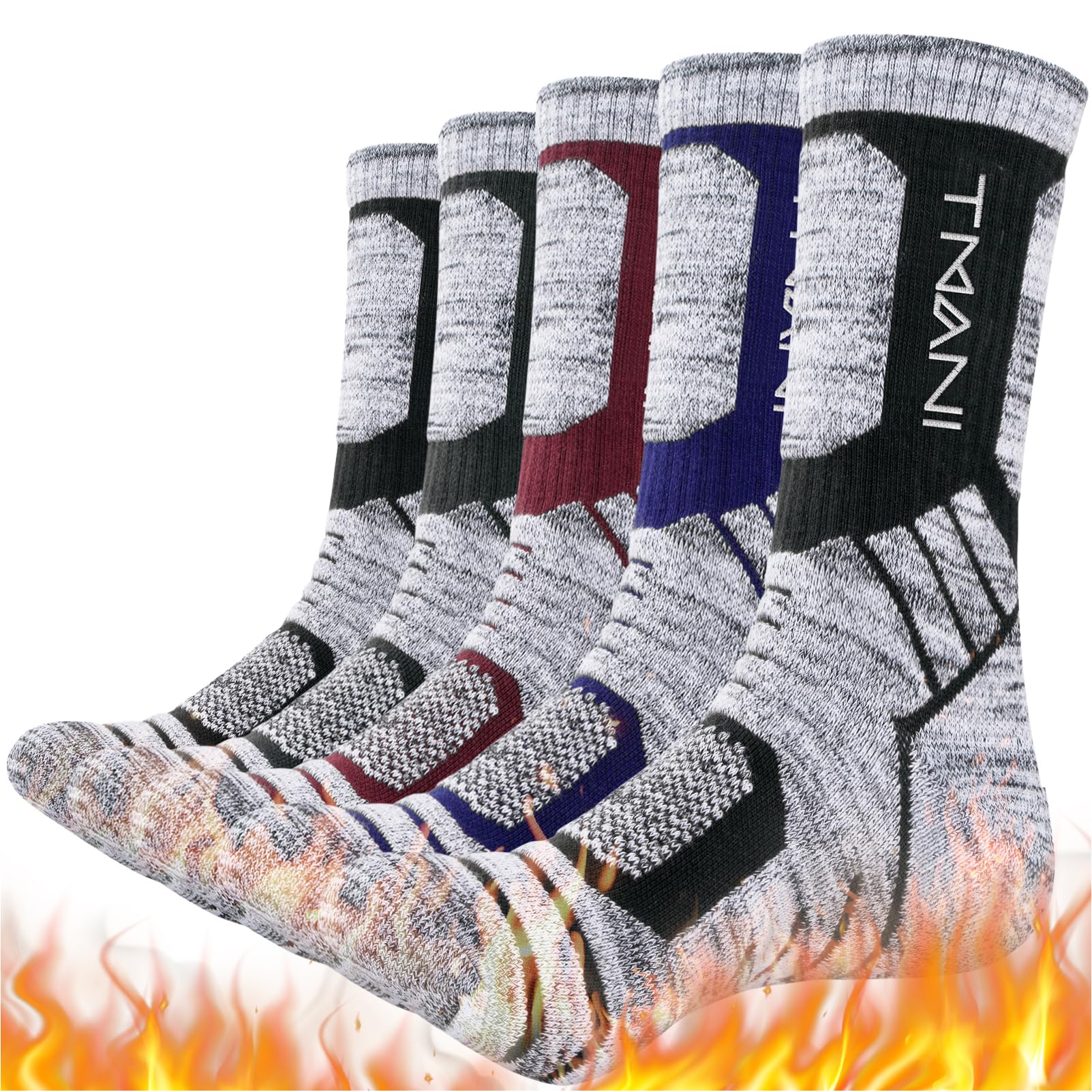 TMANI Thermal Socks Outdoor Walking Winter Thick Socks Breathable Cushion Crew Moisture Wicking