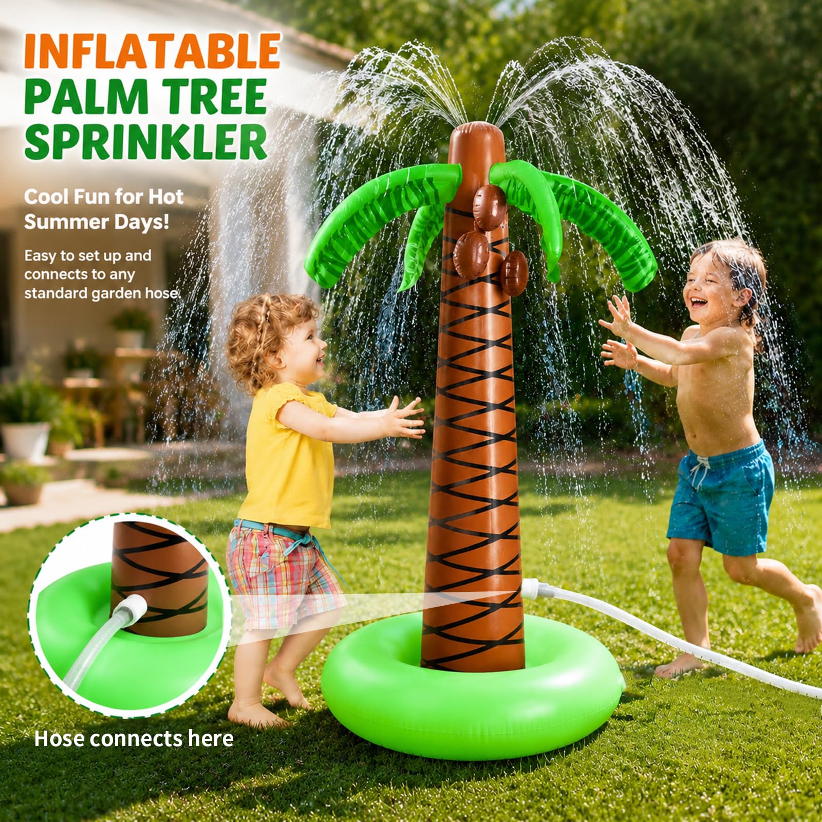 ZoneYan Giocattolo Gonfiabile Palma Cocco Spruzza Acqua, Giochi Estivi, Giochi d Acqua da Giardino, Gioco Estivo Giardino All'Aperto, Palma da Cocco Gonfiabile che Spruzza Acqua, Spruzzino Acqua