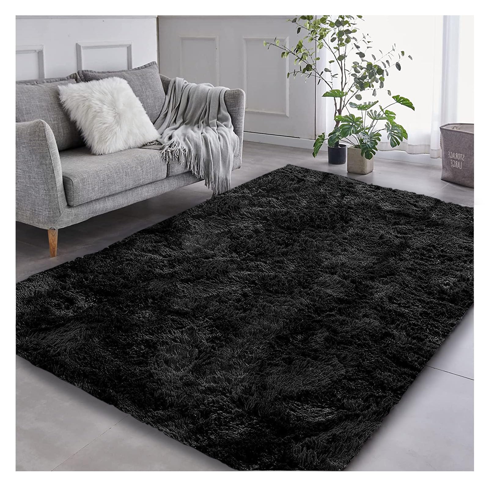 Bibykivn Alfombra Salon Pelo Largo Lavables, 80x160 cm Shaggy Alfombras Dormitorio Modernas, Tapete Antideslizante Comedor Alfombra Grande para Interiores Estar Habitación (Negro, 120x200 cm)