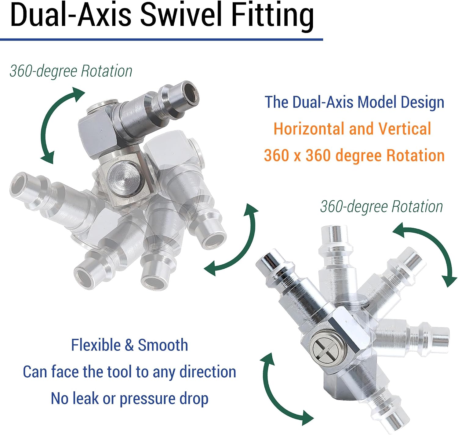 I.Field Air Swivel Fitting 360 Degree Rotating Dual-Axis Quick Plug Connector & Female Thread FNPT 1/4″