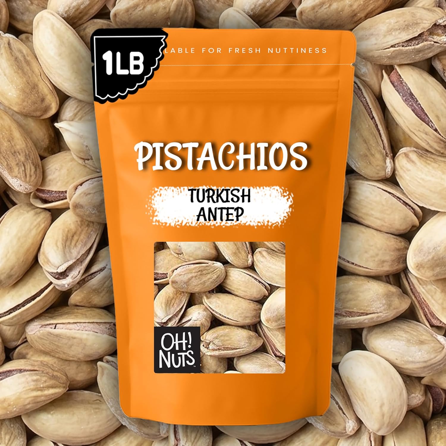 Oh! Nuts Pistachios - Roasted & Lightly Salted - 1 lb - Turkish Antep Pistachios In Shell - Packed in New York Zip-Seal Bag for Exceptional Freshness