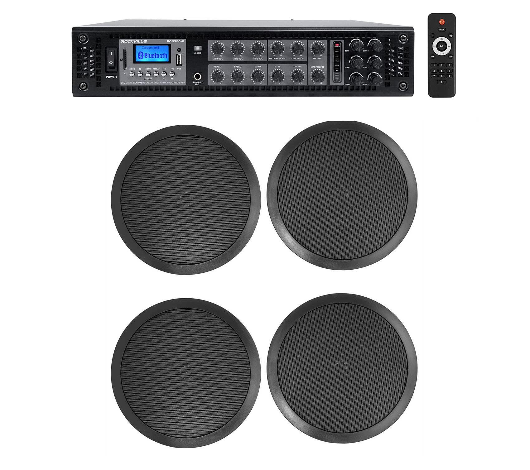 Rockville 6 Zone Commercial Amplifier+(4) 8