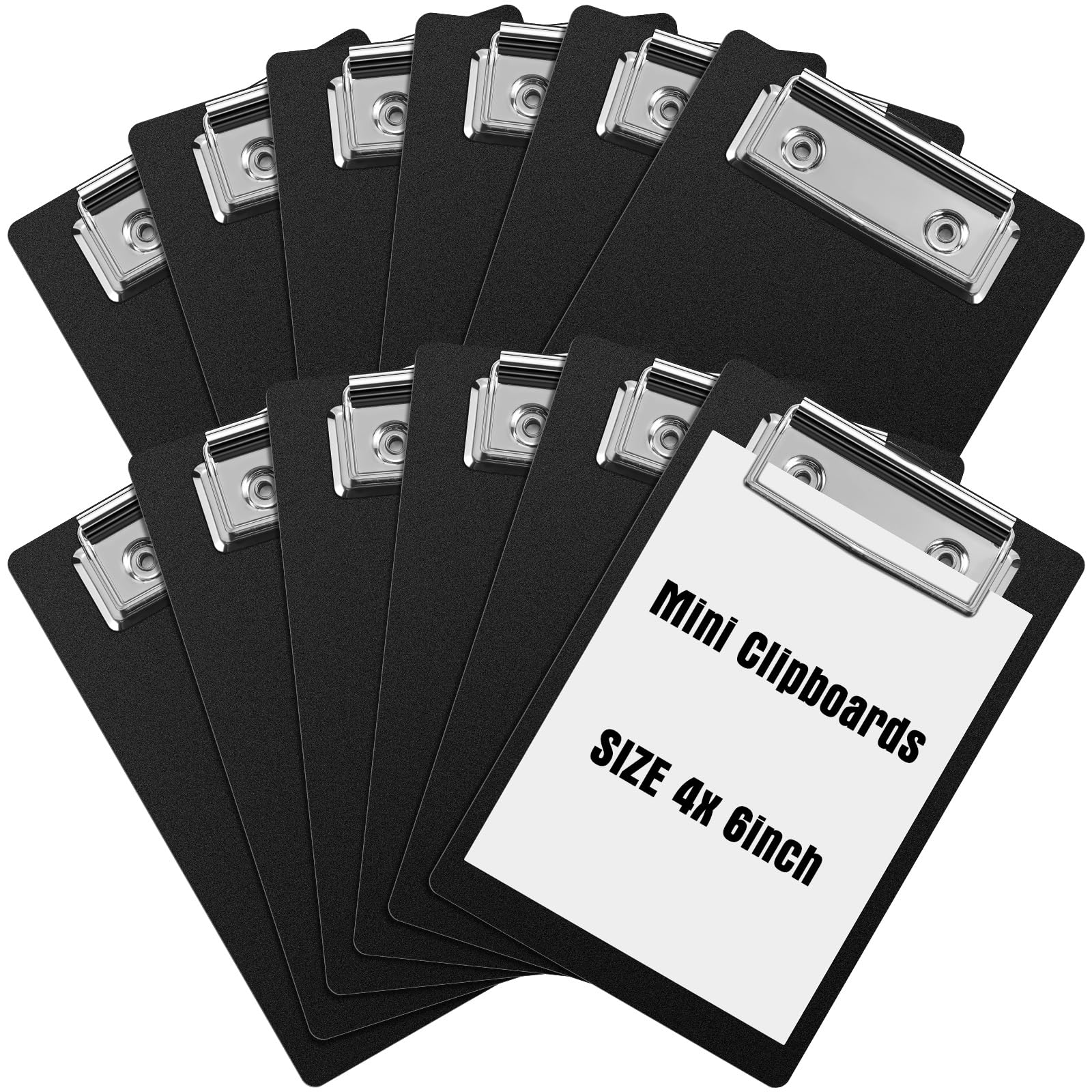 Eersida 12 Pack Mini Clipboards 4 x 6 Inch Small Pocket Plastic Memo Clipboards with Profile Clip for Small Notepads Receipts Tickets (Black)