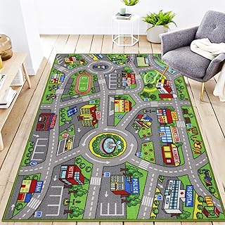 Alfombra infantil de 3 pies 3 pulgadas x 5 pies 2 pulgadas, alfombra de área de vida urbana, alfombra de área para automóvil, mapa de la ciudad, lavable, tráfico, carretera, educativo, alfombra para