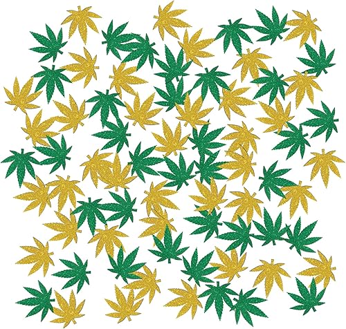 Confeti de marihuana con purpurina, confeti de mesa de hojas de cáñamo, dispersión de papel de 420 temas, decoración de mesa de fiesta de feliz