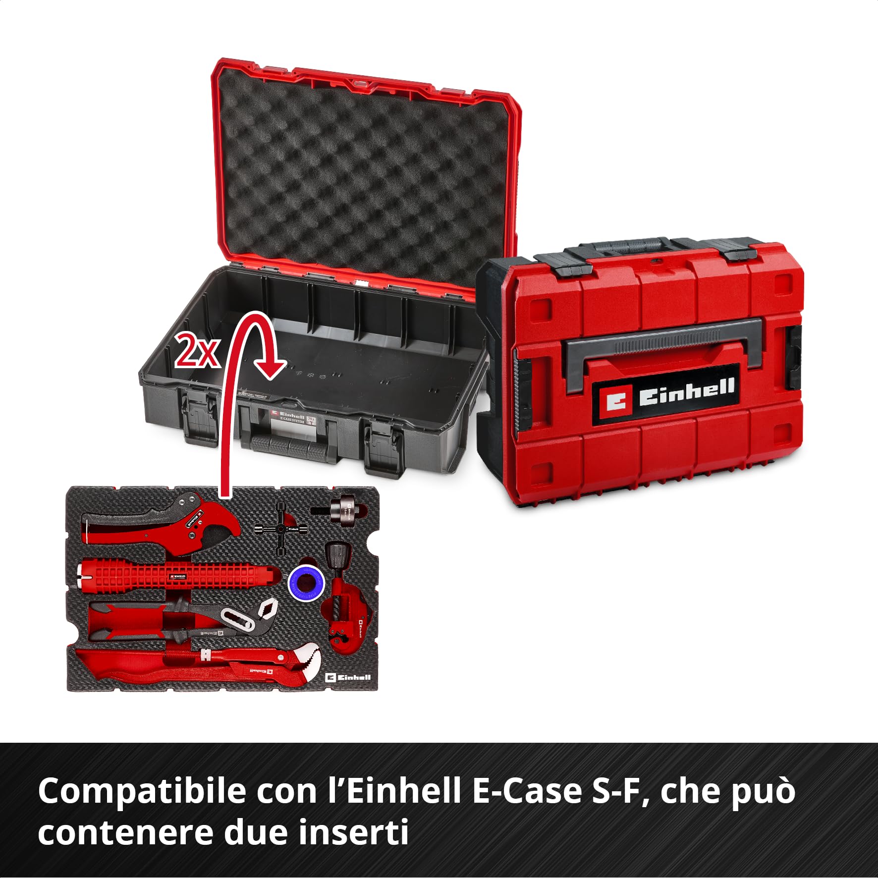 Originale Einhell E-Case Inserto Attrezzi VDE Elettricista 9 pz (Utensili isolati, Cacciaviti, Tronchese, Spelafili, Pinza telefonica, Sistema E-Case)