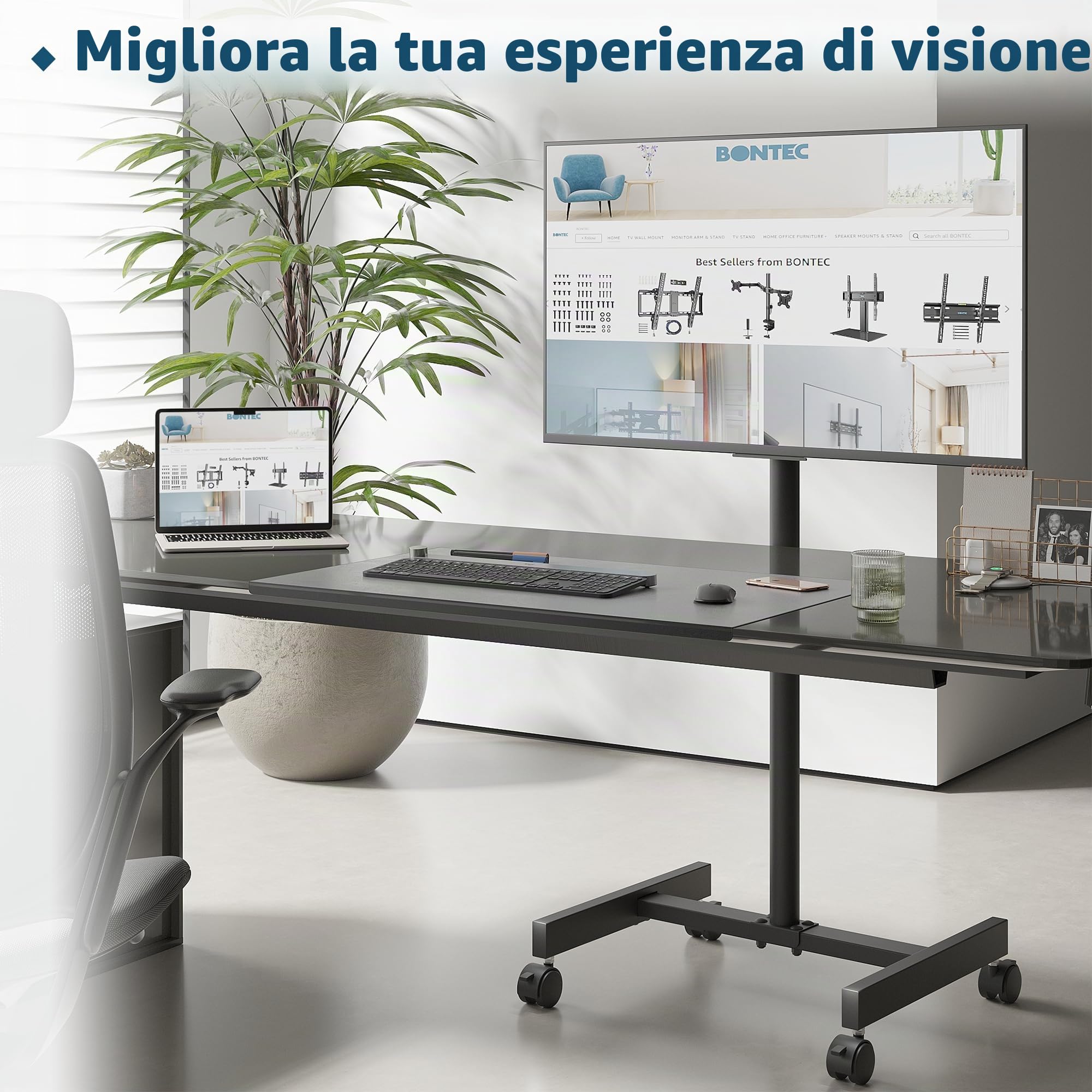 BONTEC Supporto TV da Pavimento con Ruote per Schermo 13-42 pollici LED LCD Plasma, Carrello Mobile Fino a 20 kg, VESA 200x200 mm