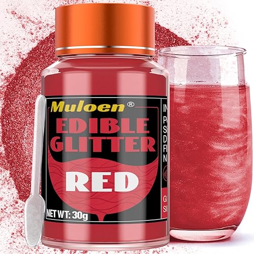 Purpurina comestible roja 100 % purpurina comestible para bebidas, suministros de decoración de pasteles, suministros de decoración de galletas,