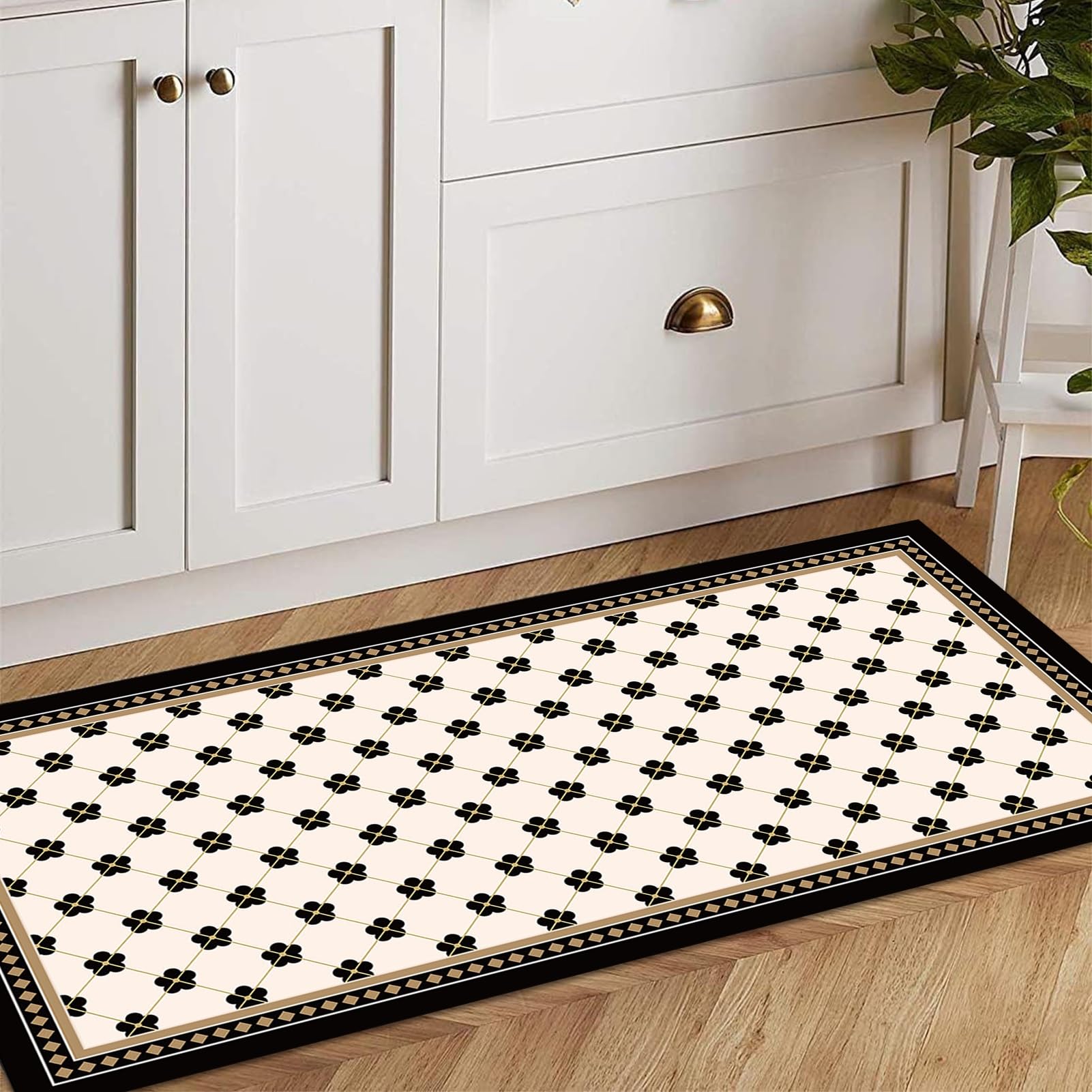 Tappeto moderno con bordo nero, per corridoio, con retro in gomma antiscivolo, per ingresso, soggiorno, camera da letto, corridoio, tappetino lavabile (80 x 300 cm)