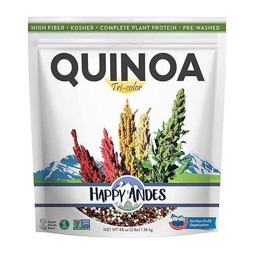Happy Andes Tri-Color Quinoa 3 libras - Sin OMG sin gluten sustituto de arroz de grano entero - Alimento listo para cocinar para recetas de avena y Happy Andes Tri-Color Quinoa 3 libras - Sin OMG sin gluten sustituto de arroz de grano entero - Alimento listo para cocinar para recetas de avena y