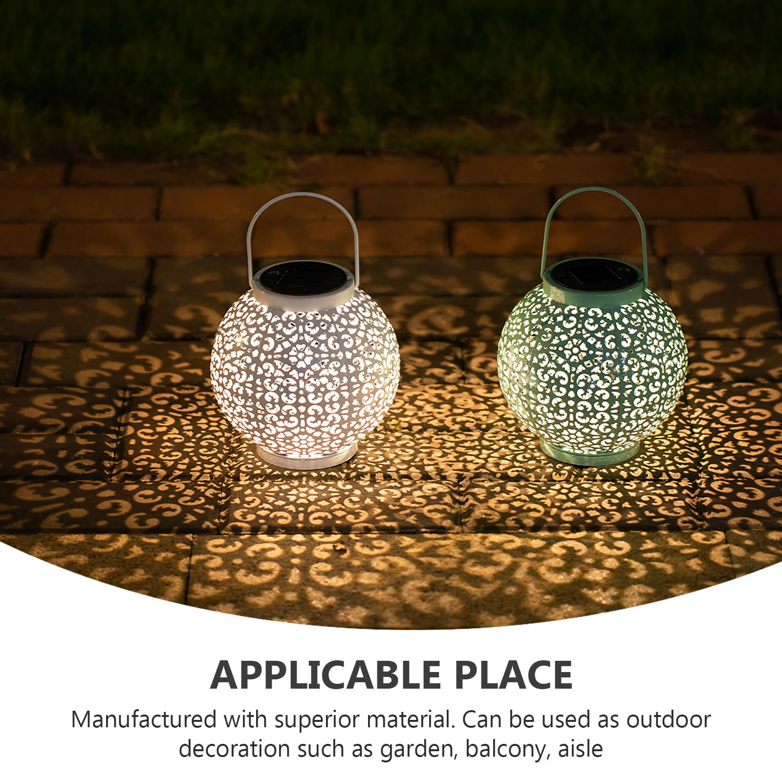 Artibetter Lanterna Solare in Ferro Battuto a LED Sospesa da Esterno, Luce Solare Decorativa da Giardino Bianca, Lampada da Cortile Illuminazione Calda per Portico e Patio