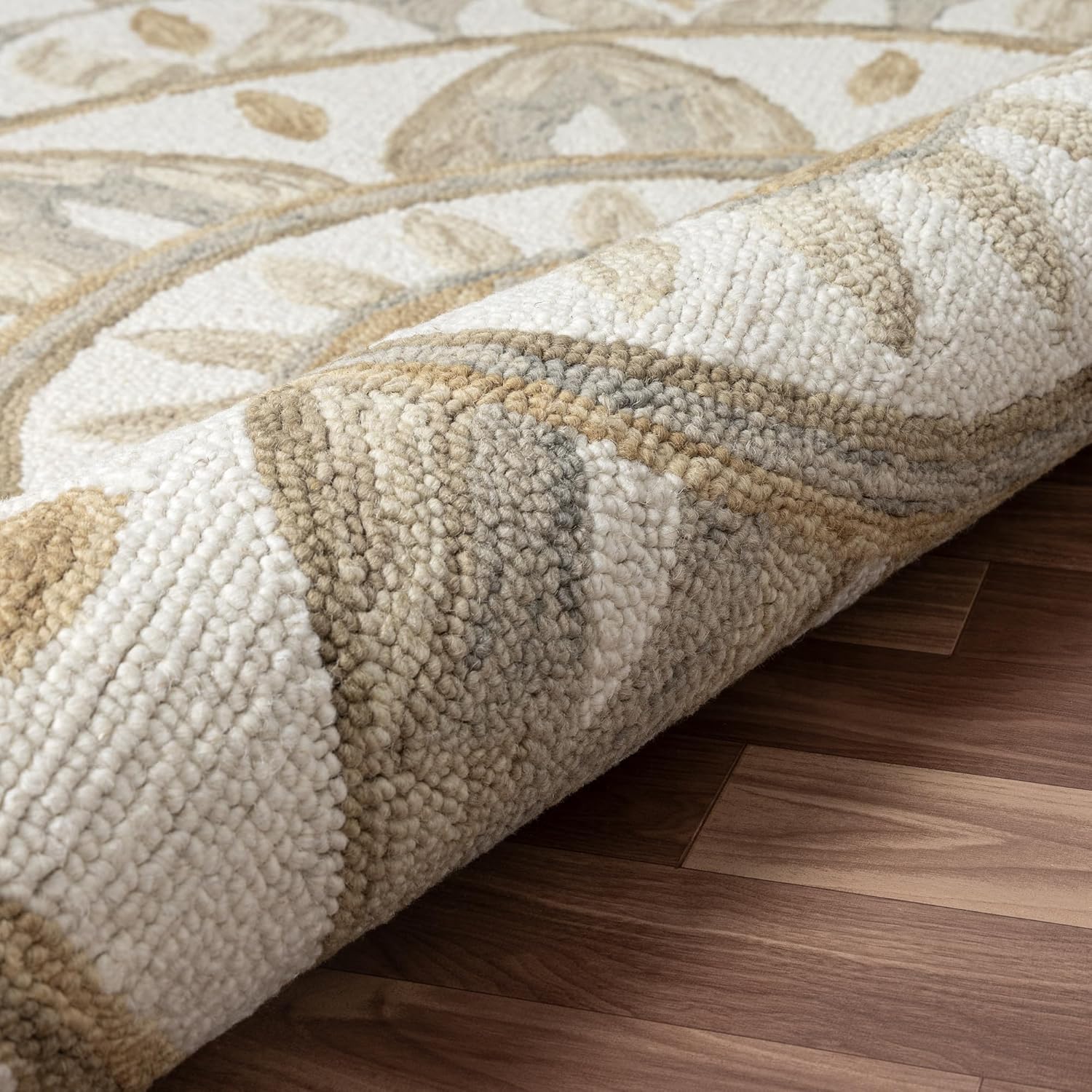 LR Home 4ft Round Indoor Wool Area Rug for Home Decor | Rugs for Living Room, Bedroom, Playroom, Entryway, Office | Hand Woven Farmhouse Large Boho Area Rug for Room Decor | Ivory/Butternut