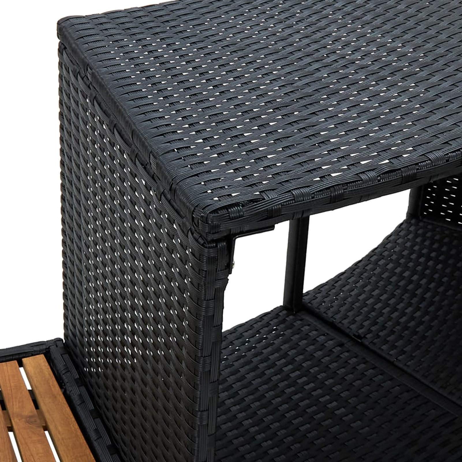 LAPOOH Umrandung, Poolumrandung Rund, Pool Verkleidung, Outdoor Umrandung, Schwarz Poly Rattan und Akazienholz