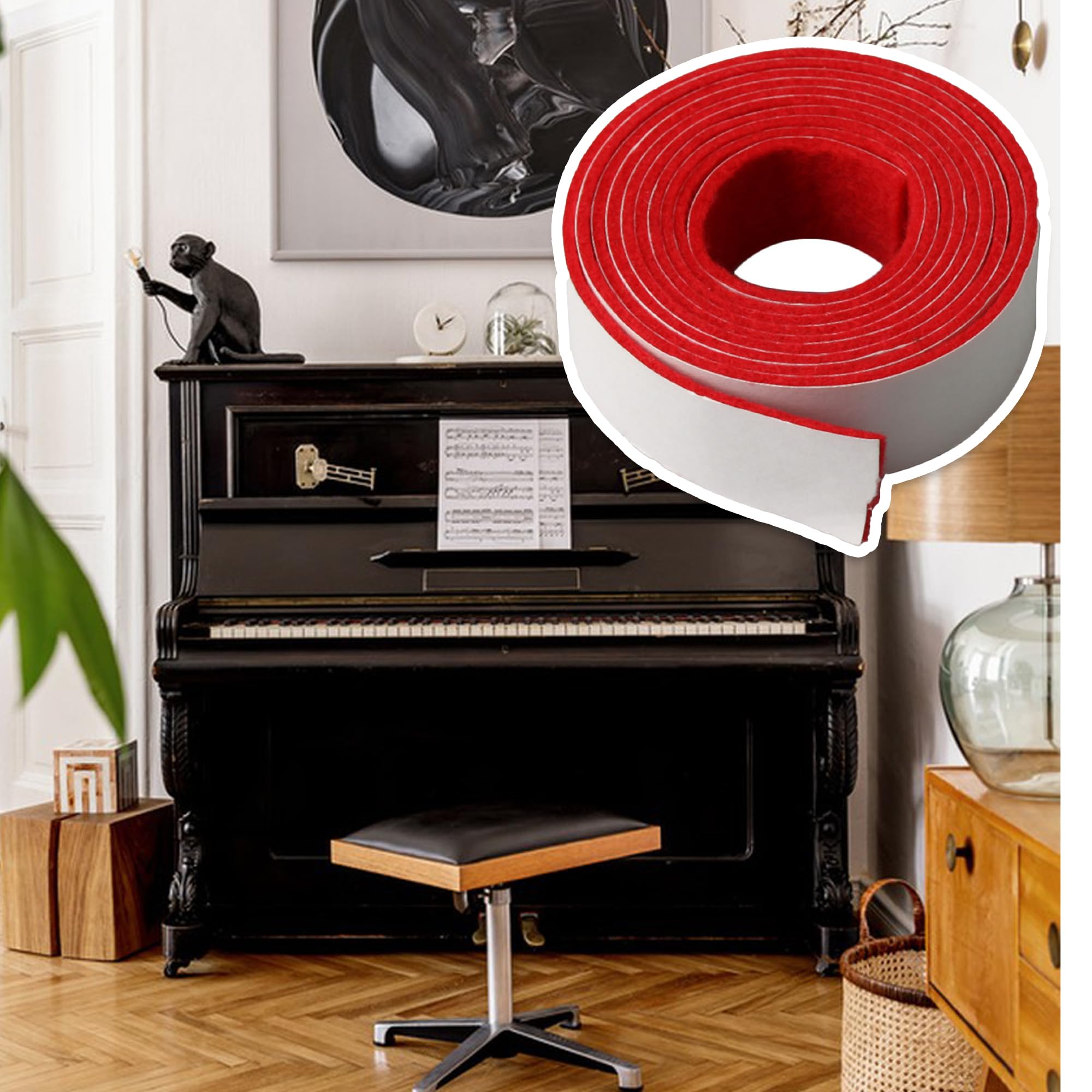 Rails de rechange en feutre pour piano - 130 x 1,9 cm - Rouge et blanc