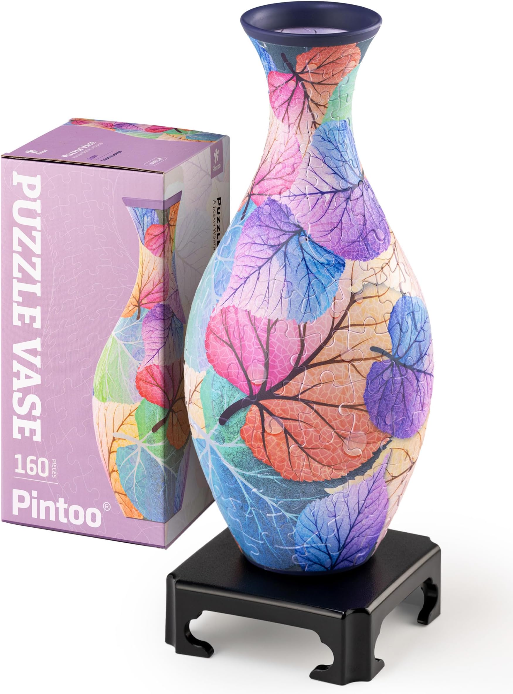 Pintoo 3D Puzzle Vase Unique Flower Vase Made By 160 Curved Plastic Puzzle Pieces House Warming Gift for Flower Arrangements and Home Decoration, for Mom [S1034] (Classic, Colorful Leaves)